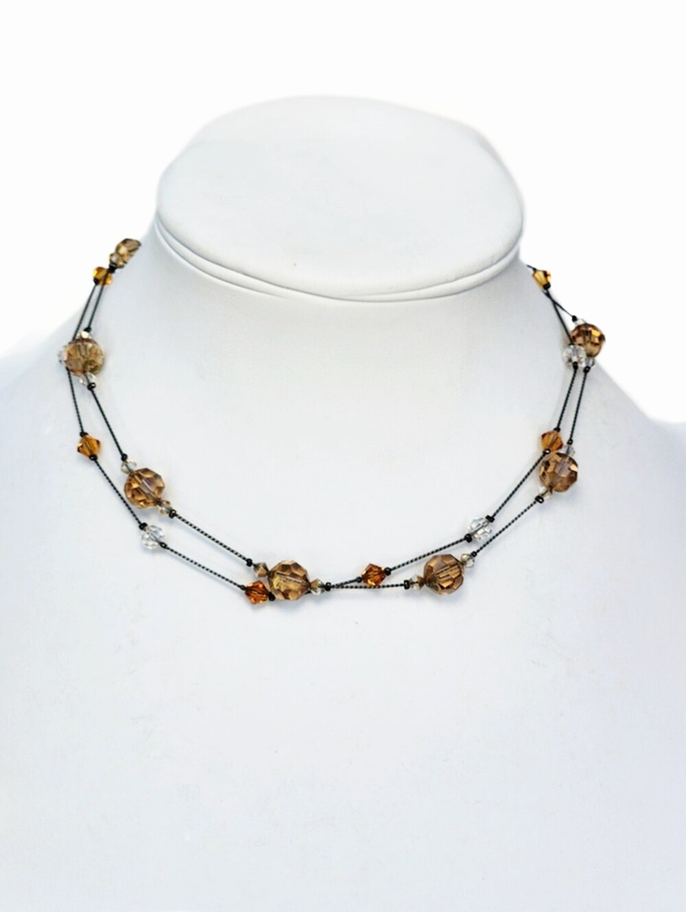 DABBY REID Swarovski Crystal Faceted Beads Hematite Plated Two Strand Necklace